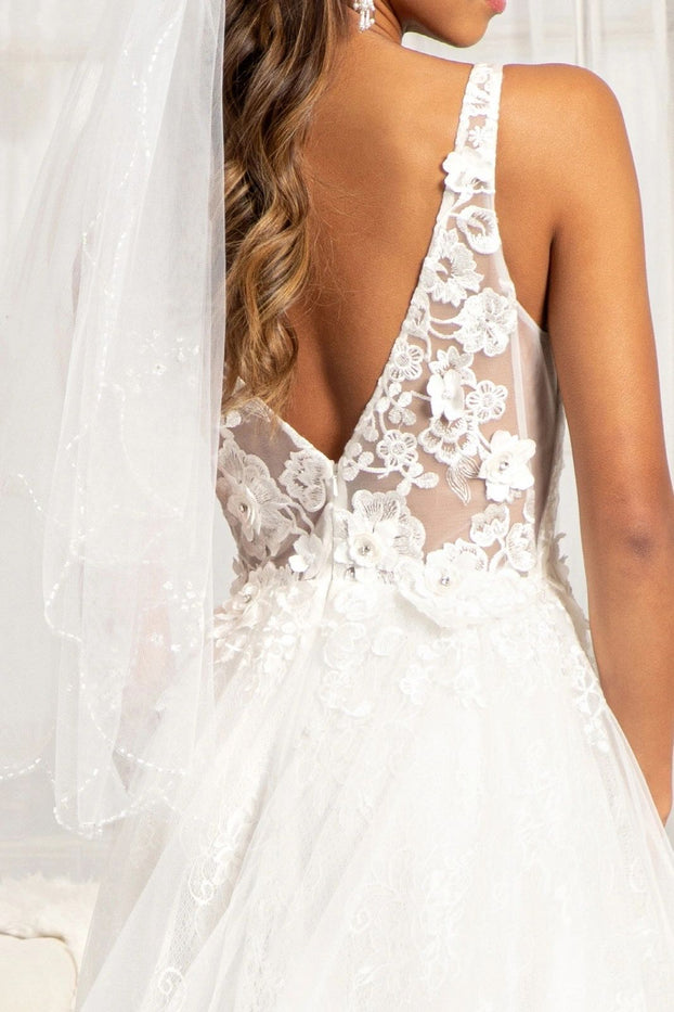 Illusion bodice A-line wedding gown