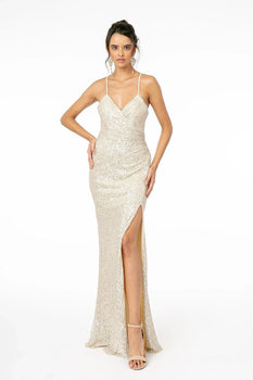 V-Neckline Sleeveless Long Prom Dress