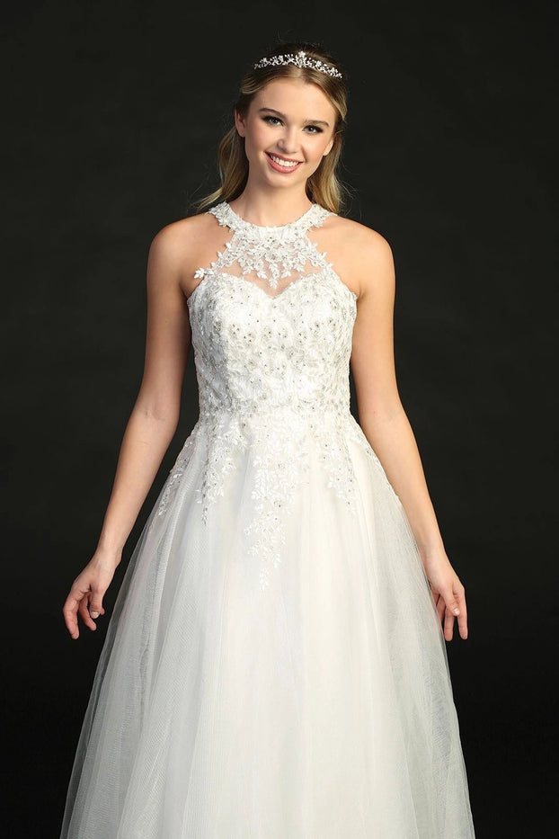 high-neck lace wedding gown