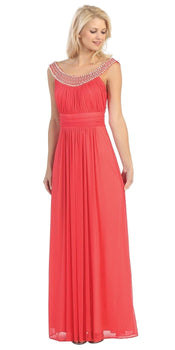 Dusty-Pink Ruched Bodice Evening Dress