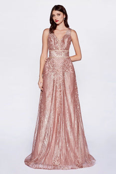 Sequined Sleeveless Long Evening Gown