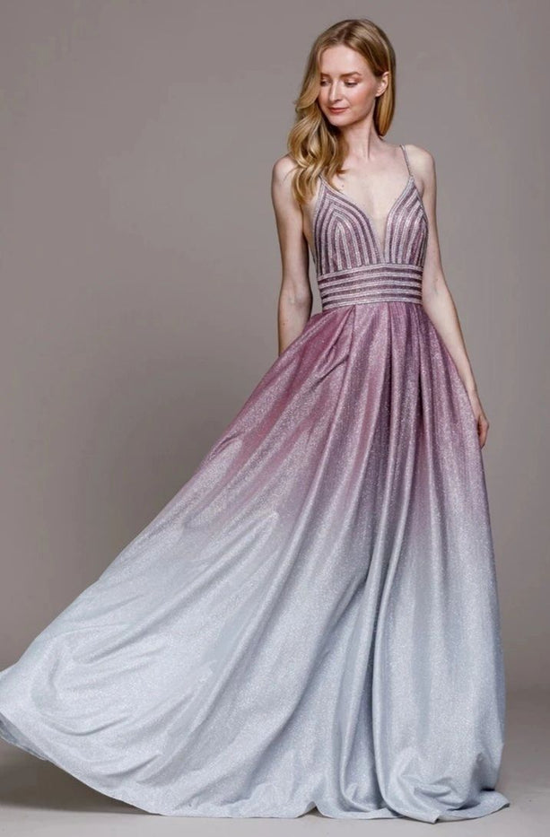 Jeweled V-Neckline Long Prom Dress