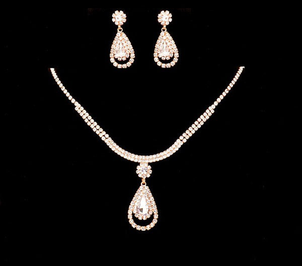 Crystals Teardrop  Necklace set