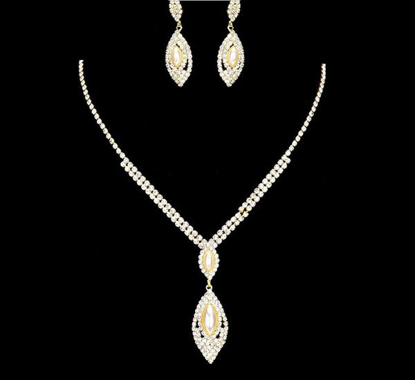 Marquise Pearl Rhinestone necklace set