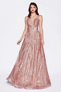 Sequined Sleeveless Long Evening Gown