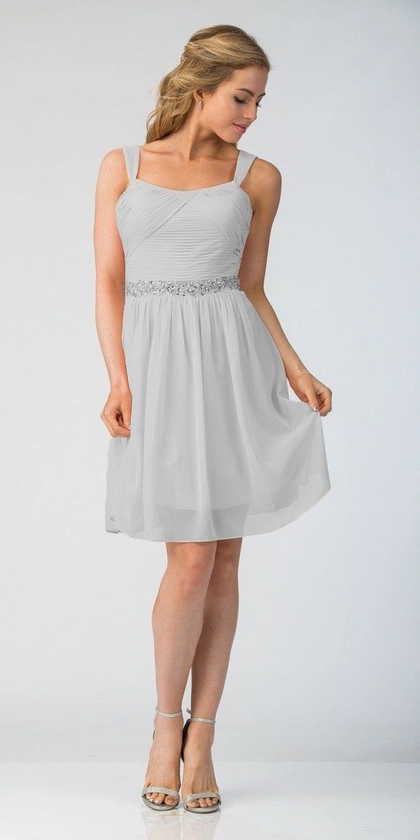 Silver Knee-Length Homecoming Dress
