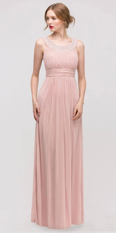 Dusty-Pink Ruched Bodice Evening Dress