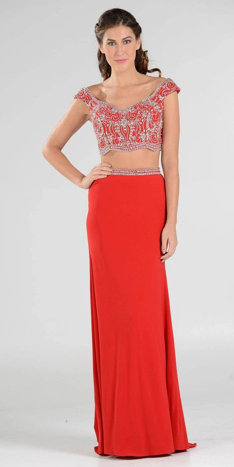 Beaded Two-Piece Long Prom Dress