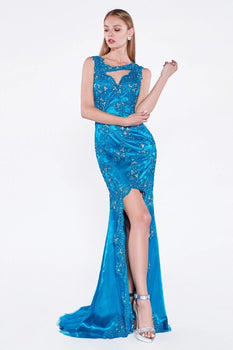 Sequined Leg Slit Long pageant Dress