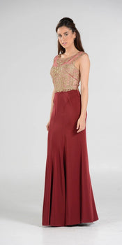 Long Formal Dress with Sheer Bodice and Cap Sleeves in Orange