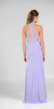 Halter Sheer Cut-Out Long Prom Dress