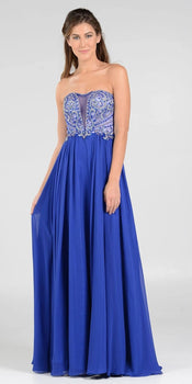 Strapless A-Line Chiffon Long Formal Dress in Royal Blue