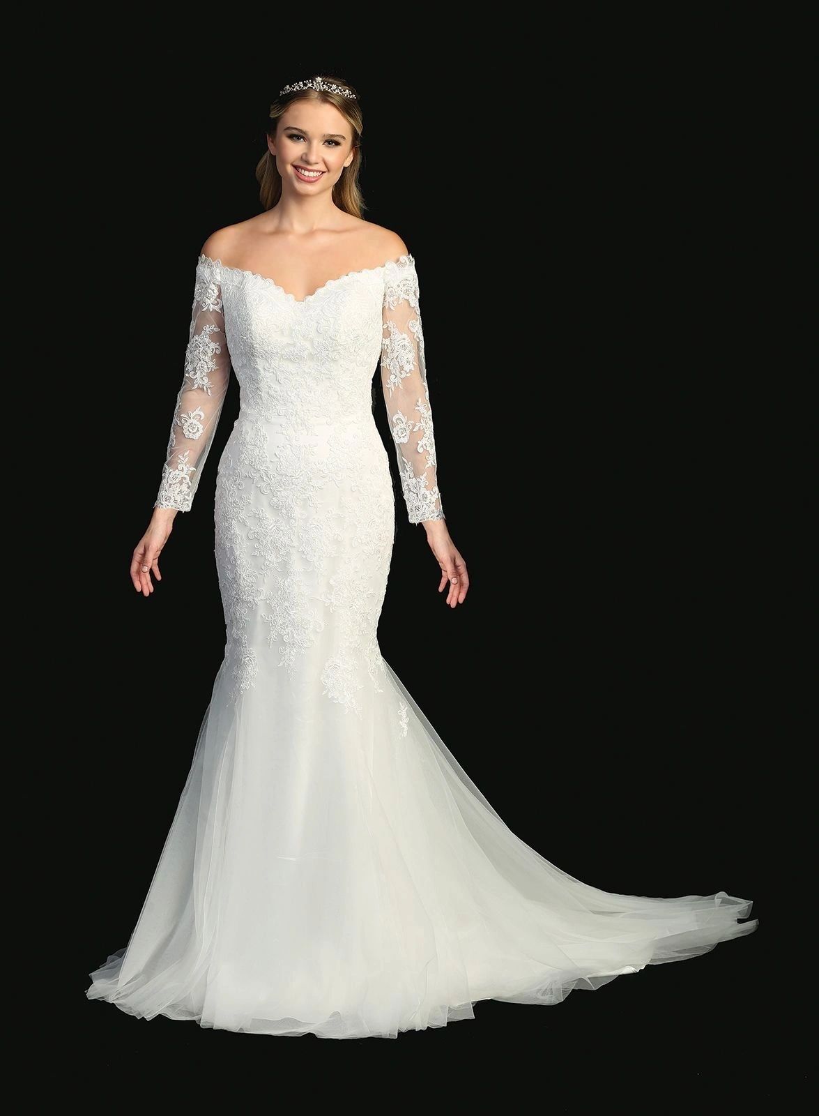off shoulder long sleeves wedding gown