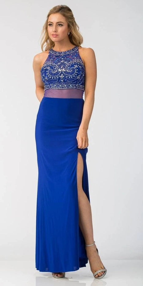 Two-Piece Beaded Crop Top Evening Gown