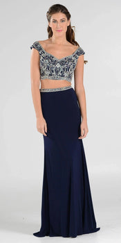 Beaded Two-Piece Long Prom Dress