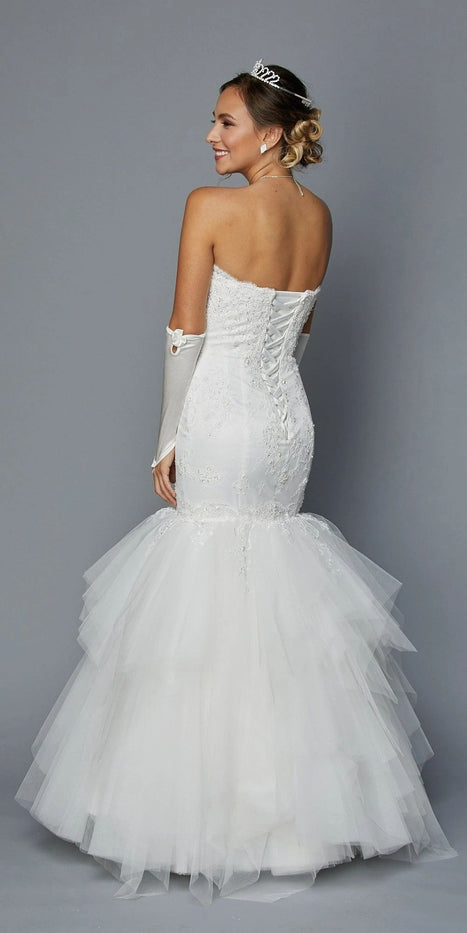 Layered Mermaid-Style Strapless Wedding Gown