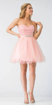 Strapless Homecoming Dress Lace Up Back