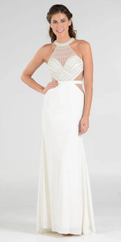 Halter Sheer Cut-Out Long Prom Dress