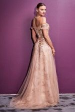 sequin floral strapless A-line gown