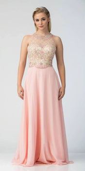 Blush Beaded Long Prom Dress