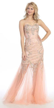 Long Prom Dress with Corset Torso and Sheer Skirt