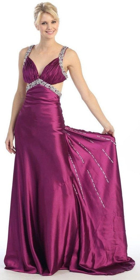 Long Pageant Dress with Studded Straps in Charcoal
