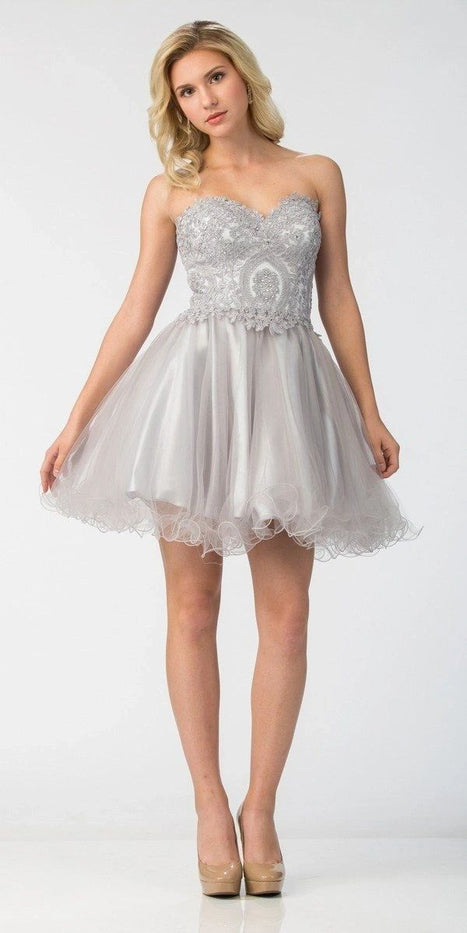 Strapless Homecoming Dress with Sweetheart Neckline in Silver