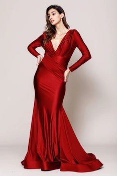 long sleeves fitted evening gown