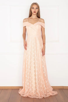 Off Shoulder Blush Lace A-Line Bridesmaid Dress