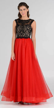 Sleeveless Ball Gown with Embroidered Top Layered Mesh Skirt