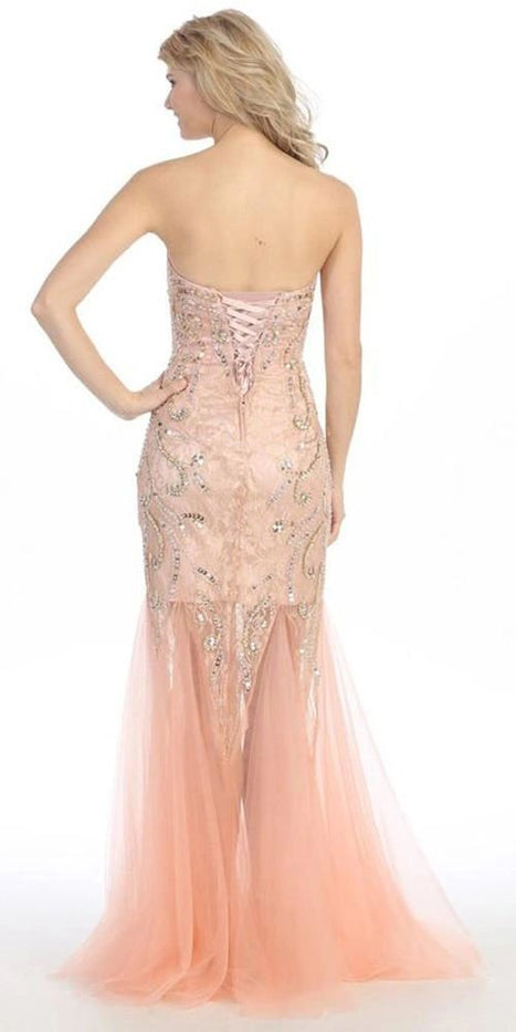 Long Prom Dress with Corset Torso and Sheer Skirt