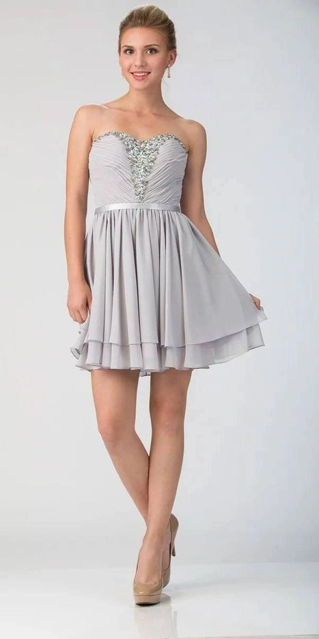 Silver Strapless Homecoming Dress