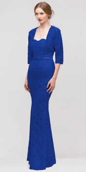 Lace Mermaid Sheath Gown With Mid-Sleeve Jacket