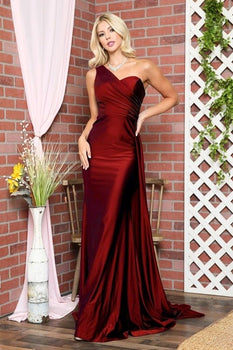 one shoulder fitted gown