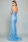 Strapless tie up back evening gown