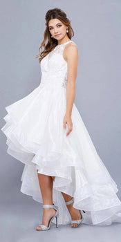 High-Low Bead Applique Prom Dress
