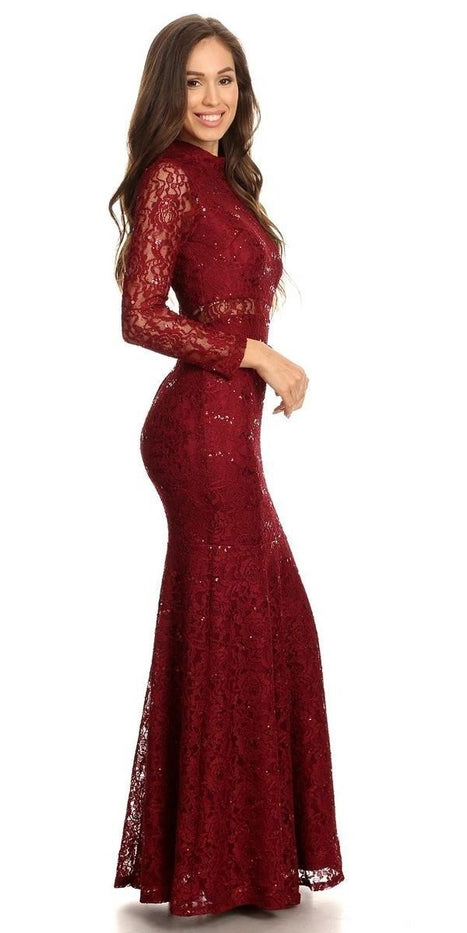 Mock Two-Piece Lace Full-Length Dress