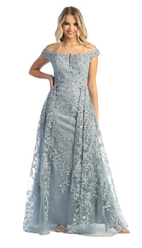 lace embroidered overlay evening gown