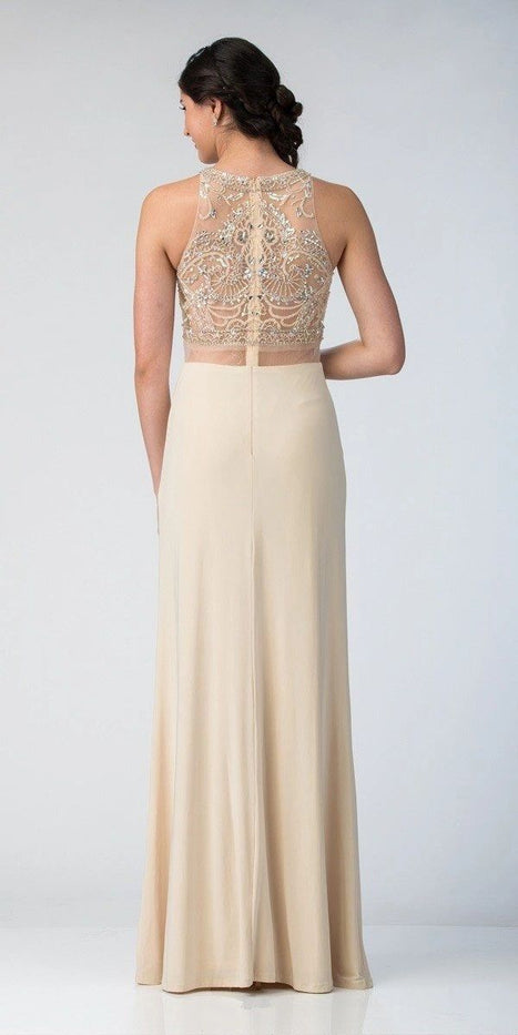Two-Piece Beaded Crop Top Evening Gown