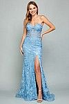 Strapless tie up back evening gown