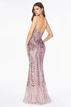 Geometric Sequin Pattern Fitted Gown