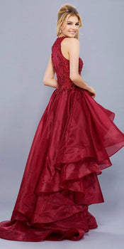 High-Low Bead Applique Prom Dress