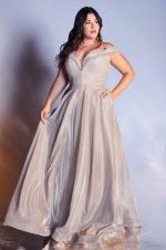 METALLIC TIE UP BACK BALL GOWN