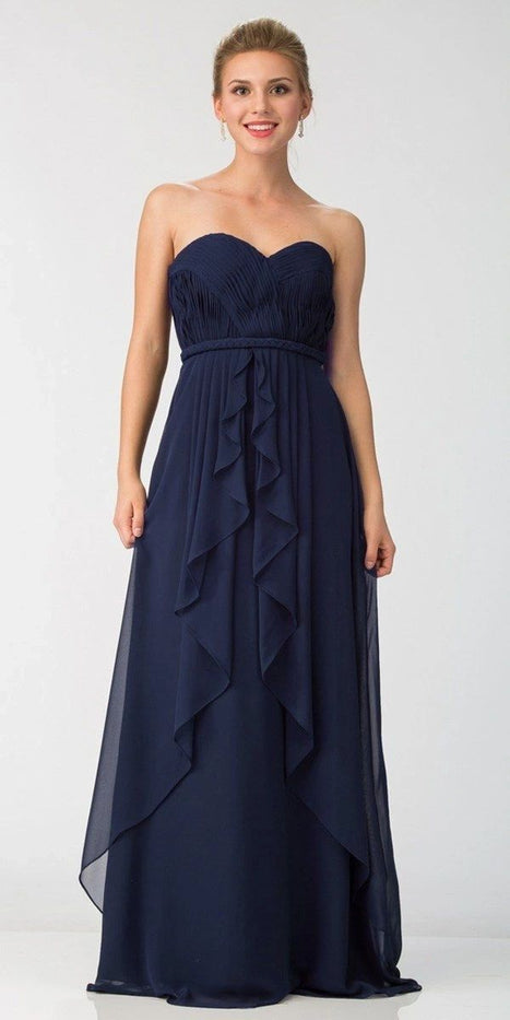 Navy Blue Ruched Bodice Formal Dress