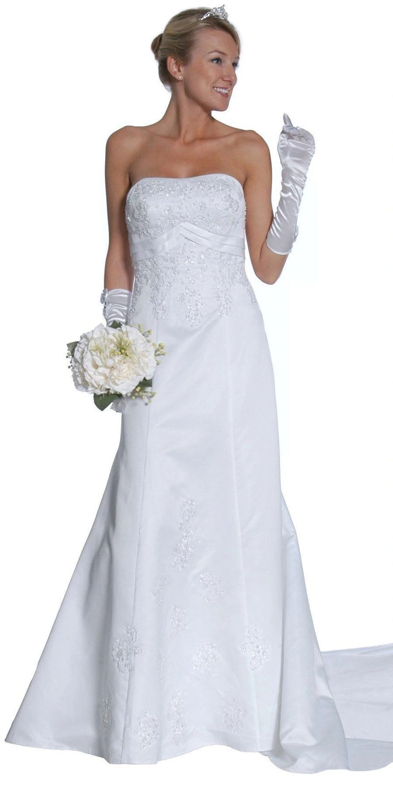 Strapless White Beaded Wedding Dress With Train
