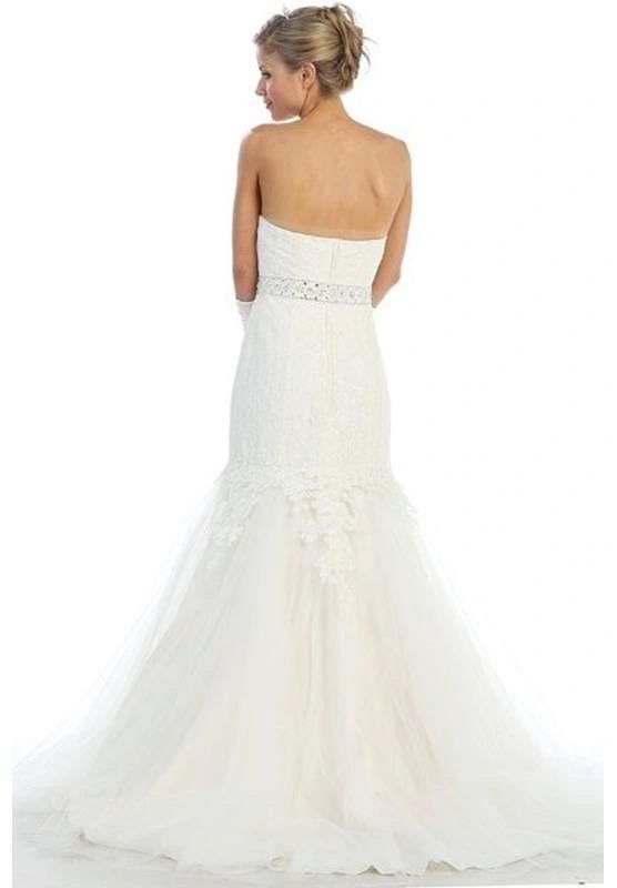 Strapless White Lace Wedding Dress With Tulle Skirt