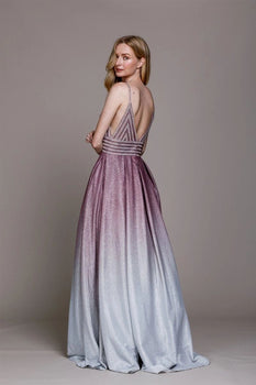 Jeweled V-Neckline Long Prom Dress